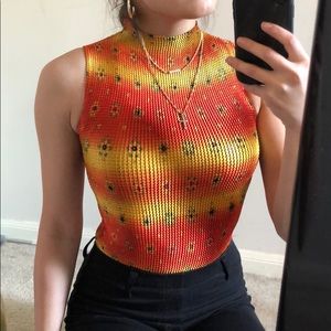 90s Orange and Yellow Popcorn Top